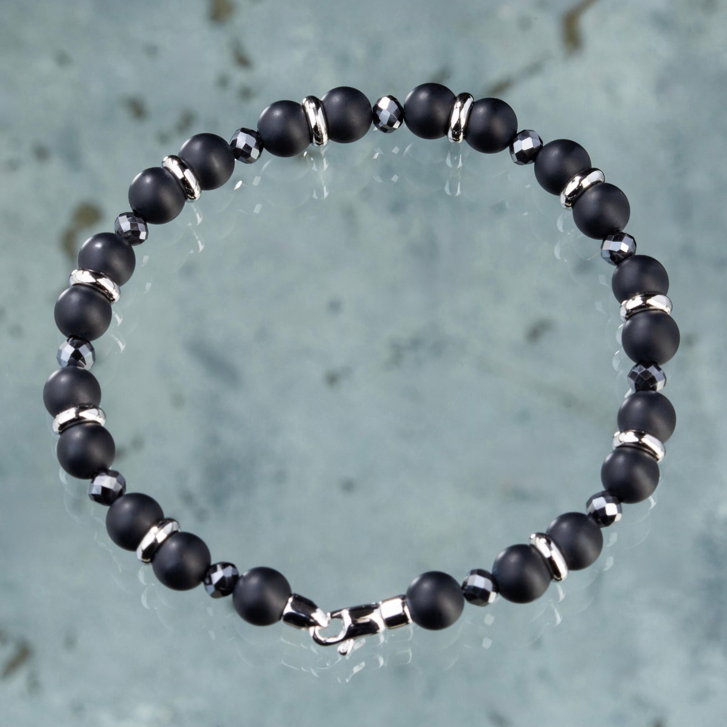 Armband Onyx, Diamant & Edelstahl