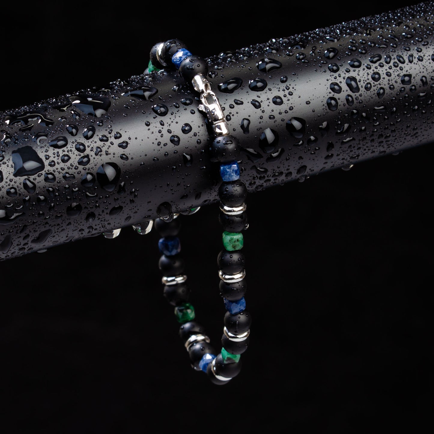 Armband Onyx, Saphir, Smaragd & Edelstahl