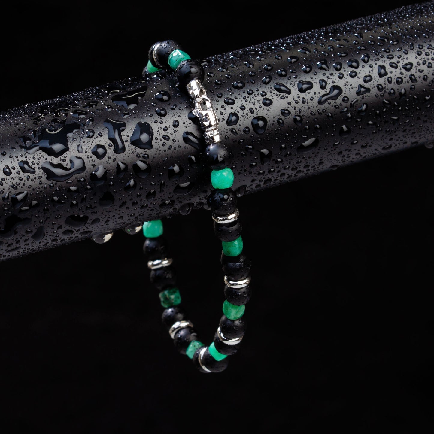 Armband Onyx, Smaragd & Edelstahl