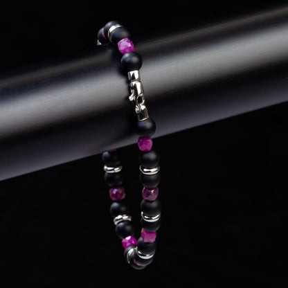 Armband Onyx, Rubin & Edelstahl