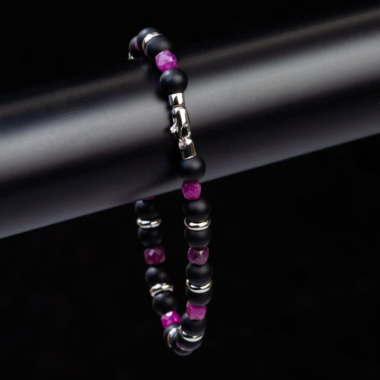 Armband Onyx, Rubin & Edelstahl