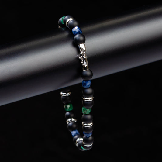 Armband Onyx, Saphir, Smaragd & Edelstahl