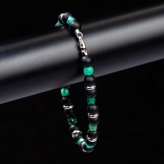 Armband Onyx, Smaragd & Edelstahl